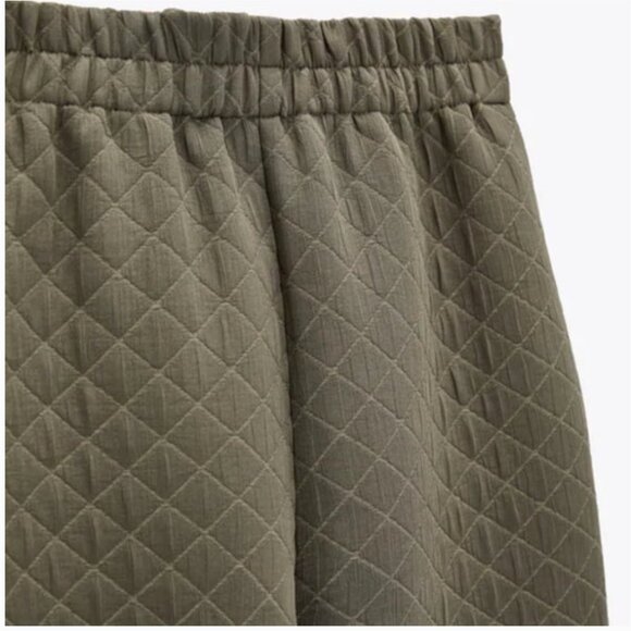 Zara Khaki Green Quilted Slouchy Sweatpant Pants Pockets Size Small - Picture 3 of 10